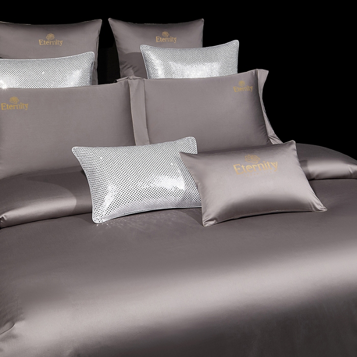 91家纺网 家纺一手货源 找家纺 100支皇妃缎100%全棉烫片纯色四件套长绒棉 永恒咖灰