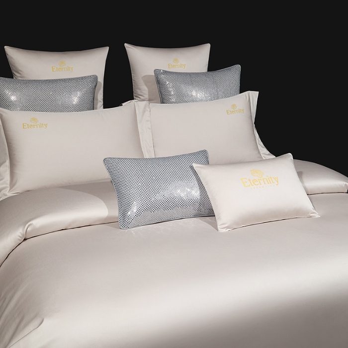 91家纺网 家纺一手货源 找家纺 100支皇妃缎100%全棉烫片纯色四件套长绒棉 永恒米灰