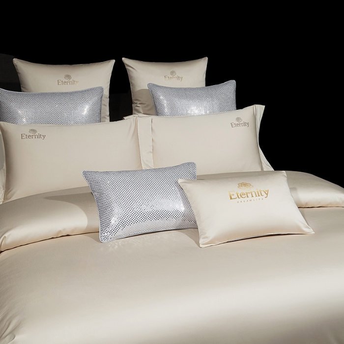 91家纺网 家纺一手货源 找家纺 100支皇妃缎100%全棉烫片纯色四件套长绒棉 永恒米驼