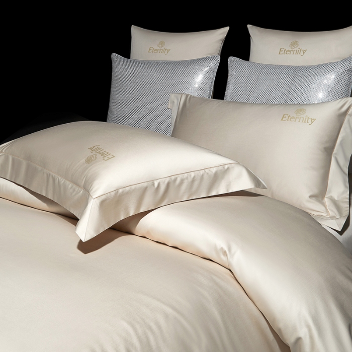 91家纺网 家纺一手货源 找家纺 100支皇妃缎100%全棉烫片纯色四件套长绒棉 永恒米驼