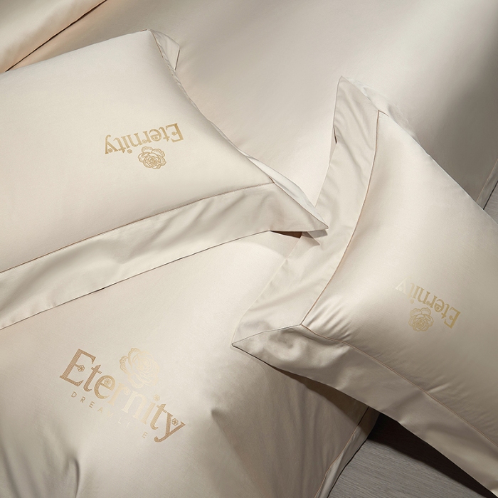 91家纺网 家纺一手货源 找家纺 100支皇妃缎100%全棉烫片纯色四件套长绒棉 永恒米驼