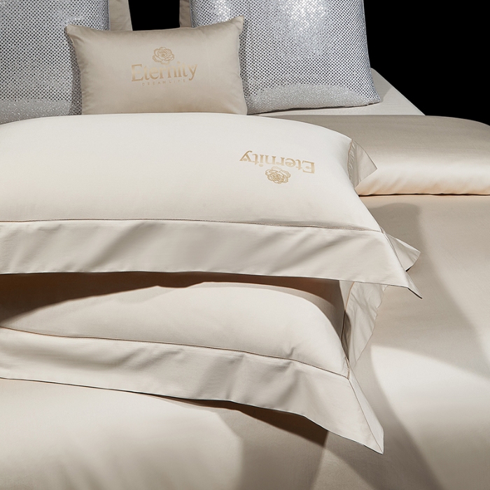 91家纺网 家纺一手货源 找家纺 100支皇妃缎100%全棉烫片纯色四件套长绒棉 永恒米驼