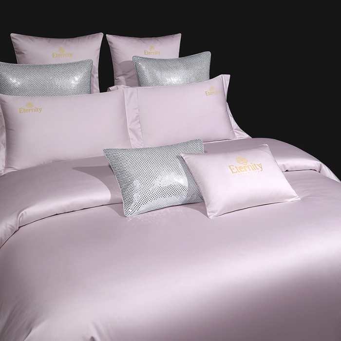 91家纺网 家纺一手货源 找家纺 100支皇妃缎100%全棉烫片纯色四件套长绒棉 永恒芋紫