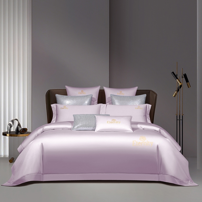 91家纺网 家纺一手货源 找家纺 100支皇妃缎100%全棉烫片纯色四件套长绒棉 永恒芋紫