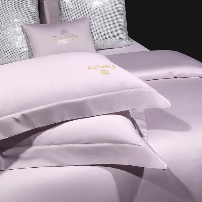 91家纺网 家纺一手货源 找家纺 100支皇妃缎100%全棉烫片纯色四件套长绒棉 永恒芋紫