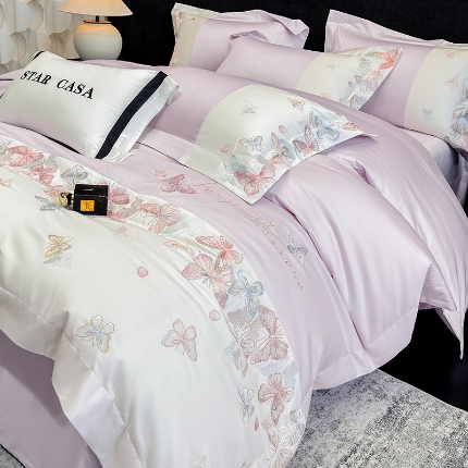 91家纺网 家纺一手货源 找家纺 （总）星蕴家纺 2026新款贡缎长绒棉四件套-悦蝶