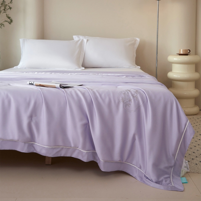 91家纺网 家纺一手货源 找家纺 100%竹纤维夏被100%桑蚕丝填充 云雾紫