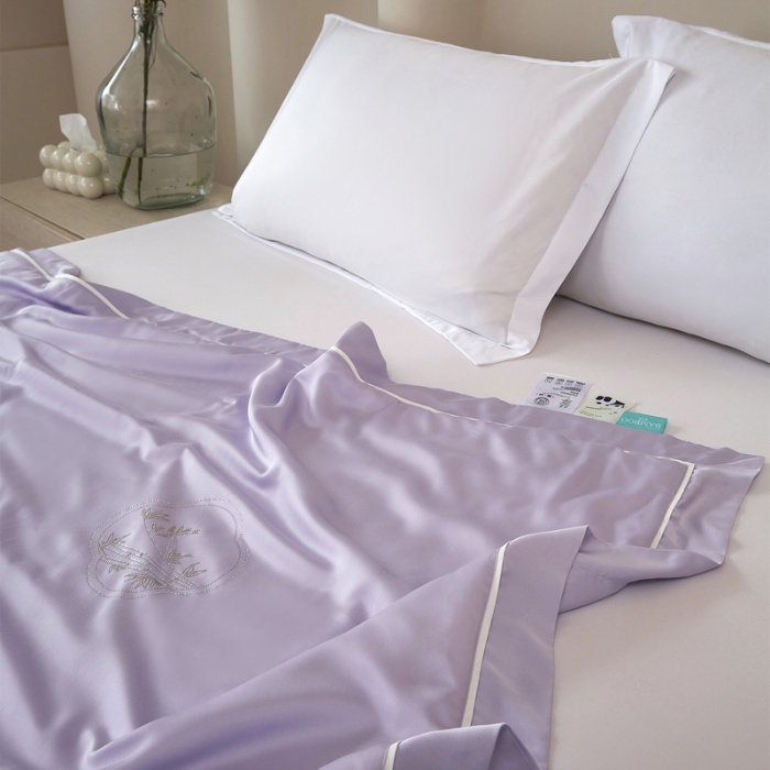 91家纺网 家纺一手货源 找家纺 100%竹纤维夏被100%桑蚕丝填充 云雾紫