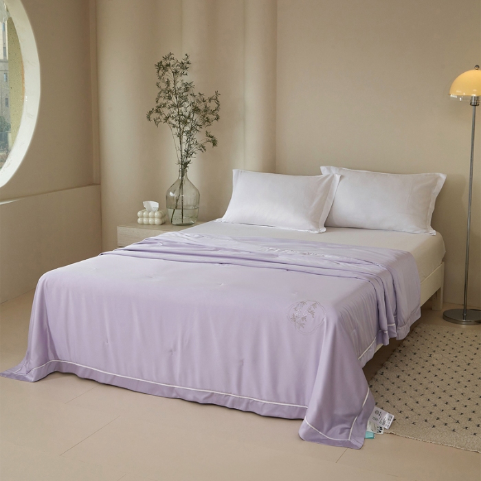 91家纺网 家纺一手货源 找家纺 100%竹纤维夏被100%桑蚕丝填充 云雾紫