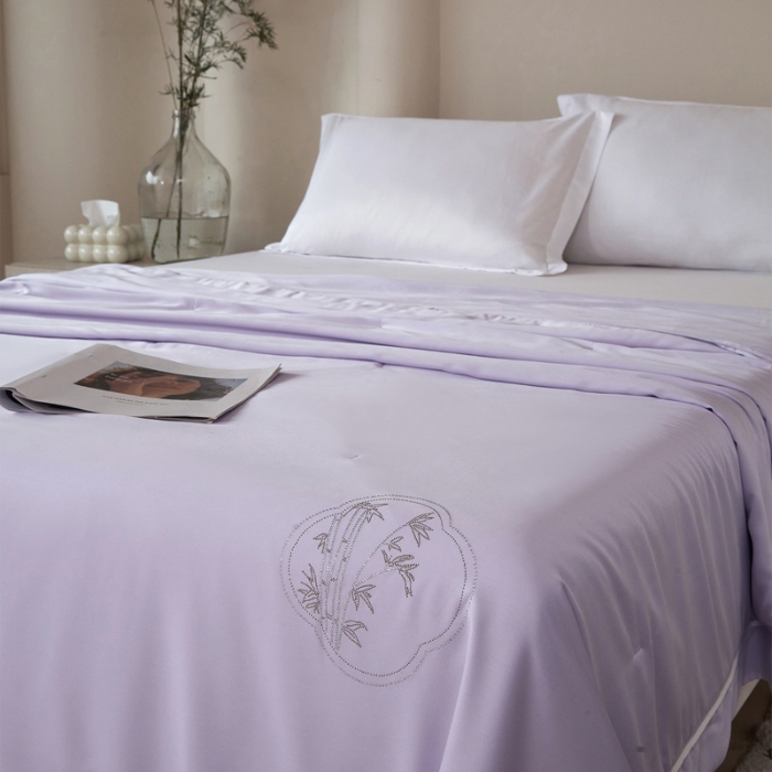 91家纺网 家纺一手货源 找家纺 100%竹纤维夏被100%桑蚕丝填充 云雾紫