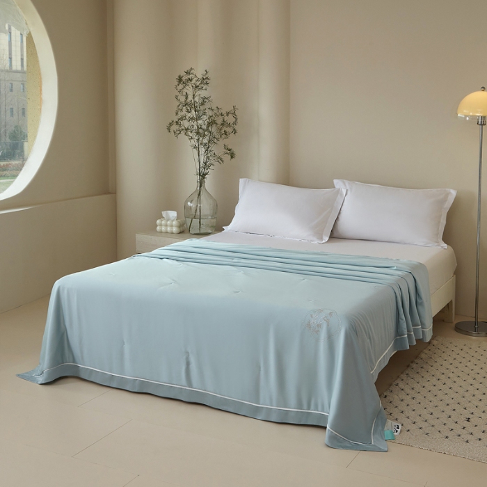 91家纺网 家纺一手货源 找家纺 100%竹纤维夏被100%桑蚕丝填充 晴川蓝