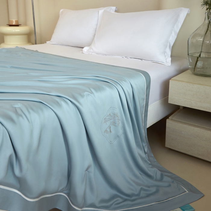 91家纺网 家纺一手货源 找家纺 100%竹纤维夏被100%桑蚕丝填充 晴川蓝