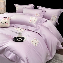 91家纺网 家纺一手货源 找家纺 （总）星蕴家纺 2026新款卡通长绒棉纯棉绣花四件套-甜心小兔,甜心小兔-梦幻紫,甜心小兔-天空蓝,甜心小兔-温柔粉