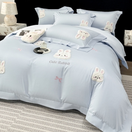 91家纺网 家纺一手货源 找家纺 （总）星蕴家纺 2026新款卡通长绒棉纯棉绣花四件套-甜心小兔
