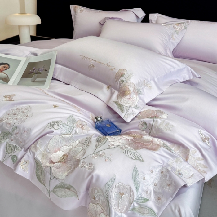 91家纺网 家纺一手货源 找家纺 （总）星蕴家纺 2026新款贡缎50长绒棉绣花四件套-玛格丽