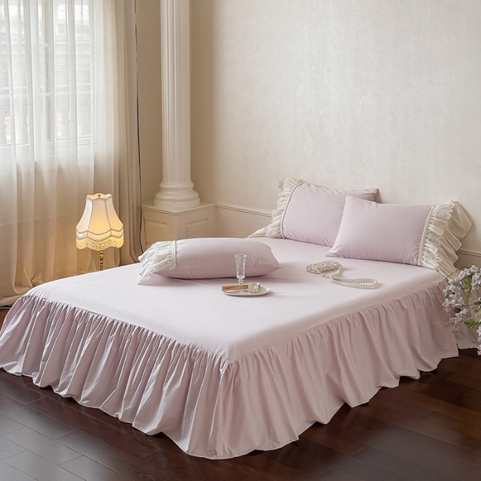 91家纺网 家纺一手货源 找家纺 惯盈家纺 2026新款法式公主风珍珠蕾丝斜纹全棉四件套-Lucy露西（含买家秀） 浅紫