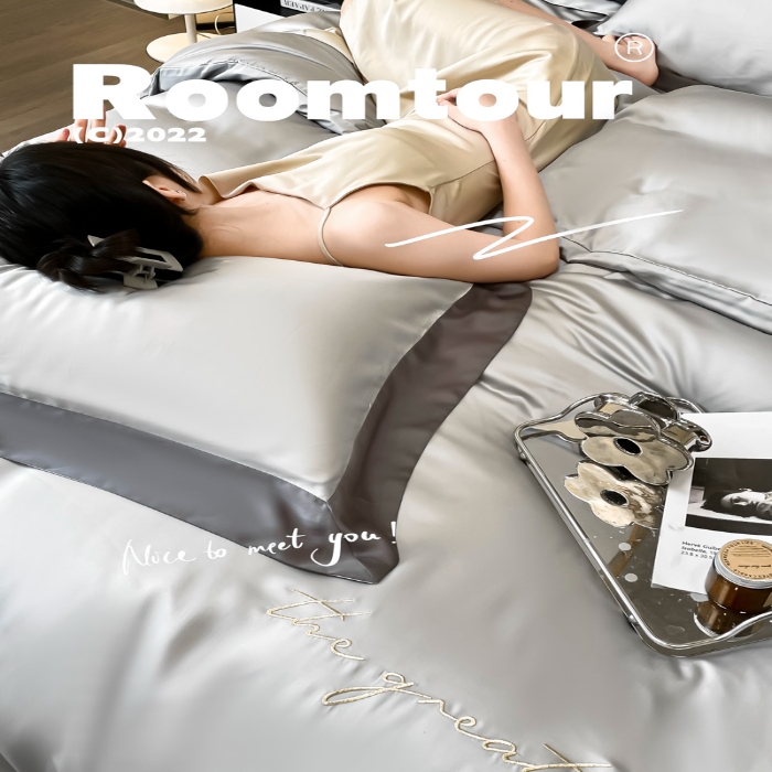 91家纺网 家纺一手货源 找家纺 高档礼盒装春夏新品超细旦冷凝天丝刺绣四件套100%莱赛尔 魅银-缦悦-A类超细旦冷凝天丝