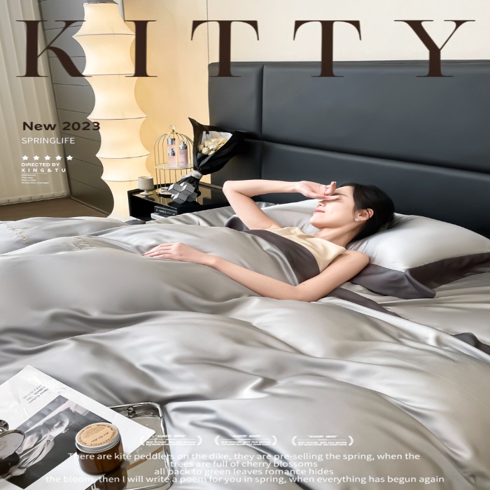 91家纺网 家纺一手货源 找家纺 高档礼盒装春夏新品超细旦冷凝天丝刺绣四件套100%莱赛尔 魅银-缦悦-A类超细旦冷凝天丝