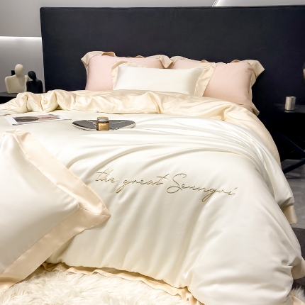 高档礼盒装春夏新品超细旦冷凝天丝刺绣四件套100%莱赛尔 白金-缦悦-A类超细旦冷凝天丝