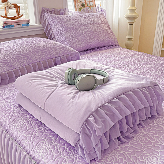 91家纺网 家纺一手货源 找家纺 （总）2026新款冰丝提花床裙款豆豆凉席三件套软席空调席套件韩式花边凉席四件套配夏凉被