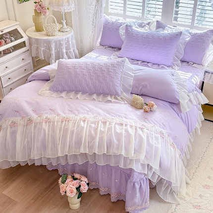 91家纺网 家纺一手货源 找家纺 （总）苏米娜家纺法式A类母婴级针织双层纱法式复古赫本风床盖款四件套全棉纯棉麻泡泡棉小竺棉超柔水洗棉床单床盖款四件套