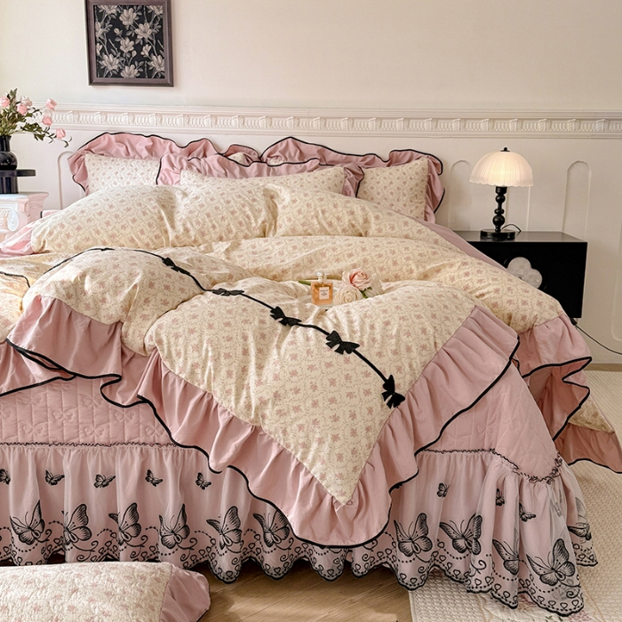 91家纺网 家纺一手货源 找家纺 （总）（总）苏米娜家纺 2026春夏新款超柔云朵棉古法水洗棉床盖款四件套--赫本风系列