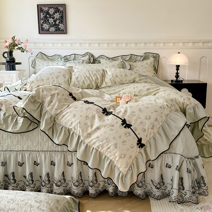 91家纺网 家纺一手货源 找家纺 （总）（总）苏米娜家纺 2026春夏新款超柔云朵棉古法水洗棉床盖款四件套--赫本风系列