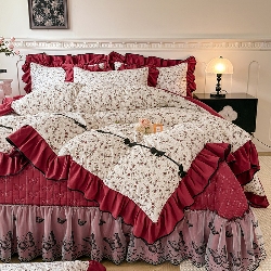 91家纺网 家纺一手货源 找家纺 （总）（总）苏米娜家纺 2026春夏新款超柔云朵棉古法水洗棉床盖款四件套--赫本风系列,花慕里紫 , 梨花落, 落日甜茶 ,莫松染 ,樱桃可可, 橘子花开