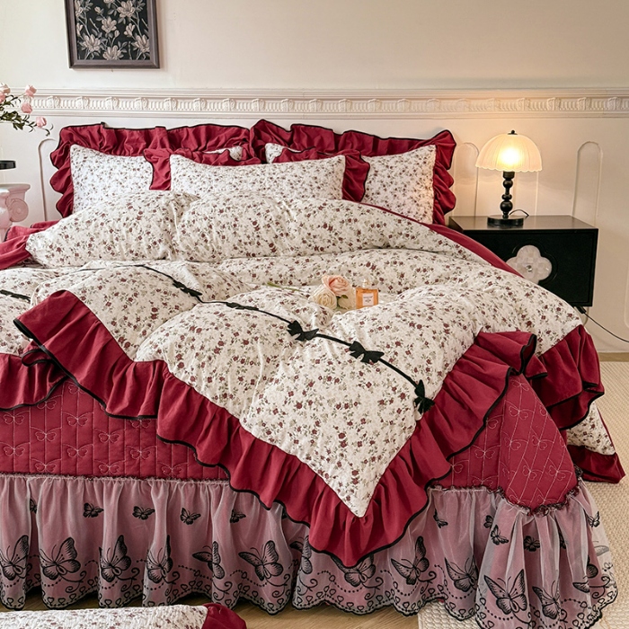 91家纺网 家纺一手货源 找家纺 （总）（总）苏米娜家纺 2026春夏新款超柔云朵棉古法水洗棉床盖款四件套--赫本风系列