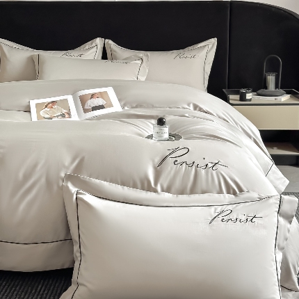 91家纺网 家纺一手货源 找家纺 （总）新方向 【控价 提供买家秀】2026新款 刺绣50s双股全棉贡缎长绒棉四件套-持之以恒(控价 标准318元 加大338元)