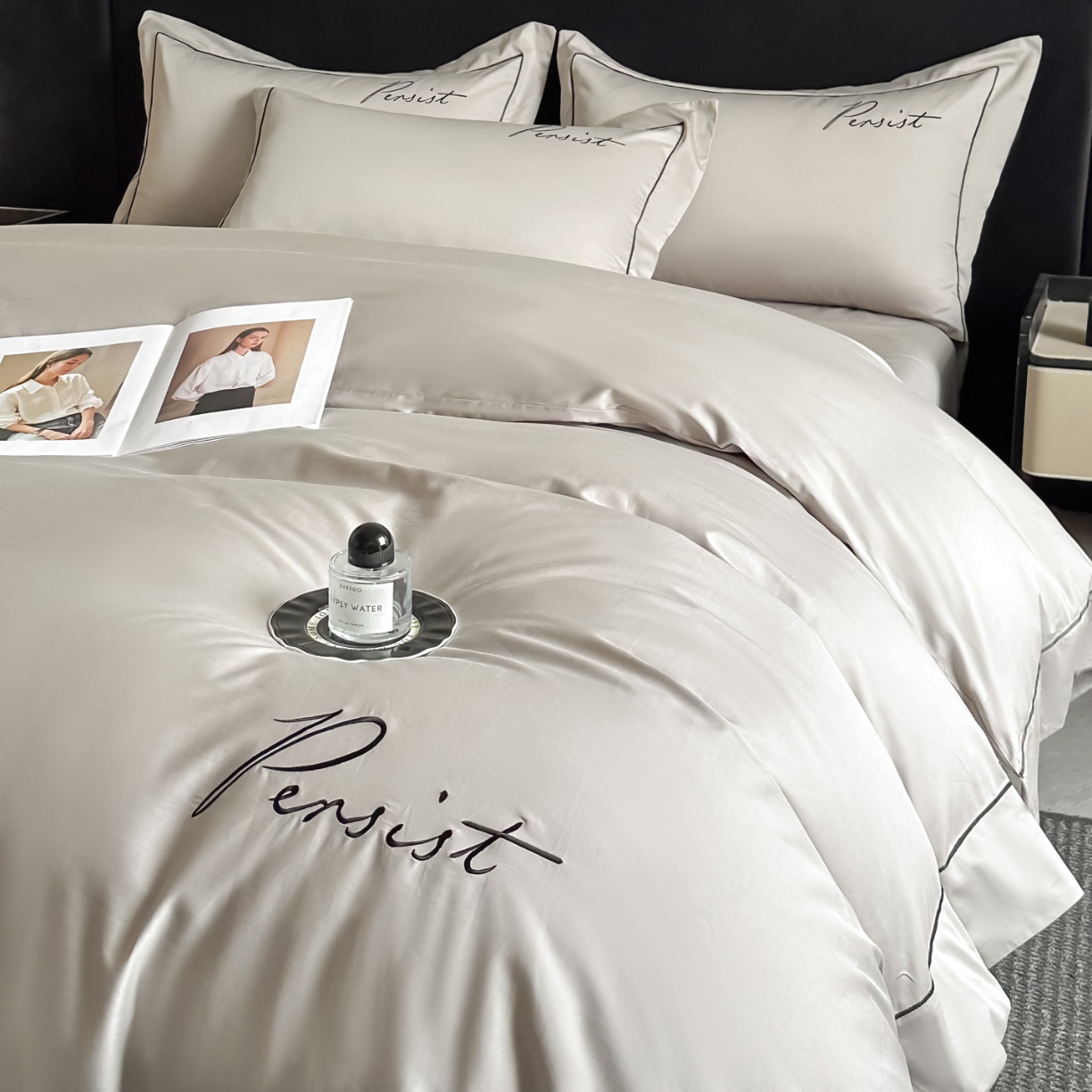 91家纺网 家纺一手货源 找家纺 （总）新方向 【控价 提供买家秀】2026新款 刺绣50s双股全棉贡缎长绒棉四件套-持之以恒(控价 标准318元 加大338元)