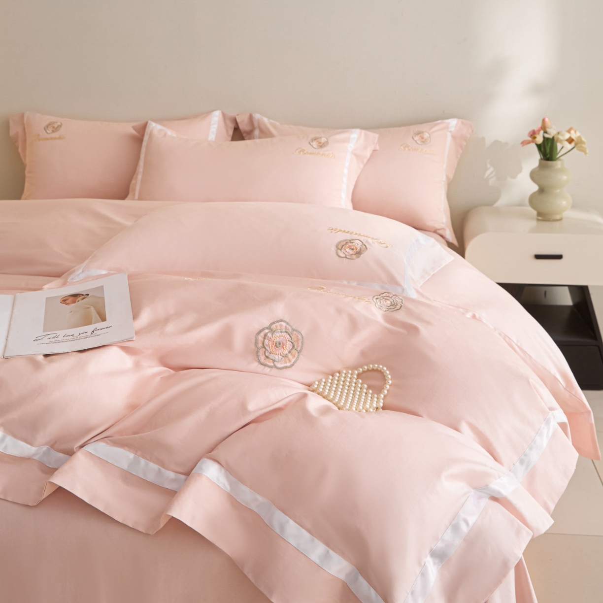 91家纺网 家纺一手货源 找家纺 （总）新方向 【控价 提供买家秀】2026新款刺绣50s双股全棉贡缎长绒棉四件套-半夏（控价 标准338元 加大358元）