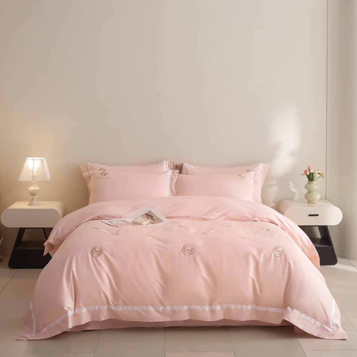 91家纺网 家纺一手货源 找家纺 （总）新方向 【控价 提供买家秀】2026新款刺绣50s双股全棉贡缎长绒棉四件套-半夏（控价 标准338元 加大358元）