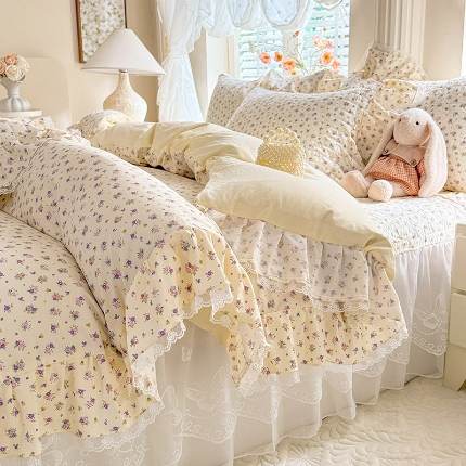 91家纺网 家纺一手货源 找家纺 苏米娜家纺 2026春夏新款超柔云朵棉古法水洗棉床盖款四件套--小清新系列