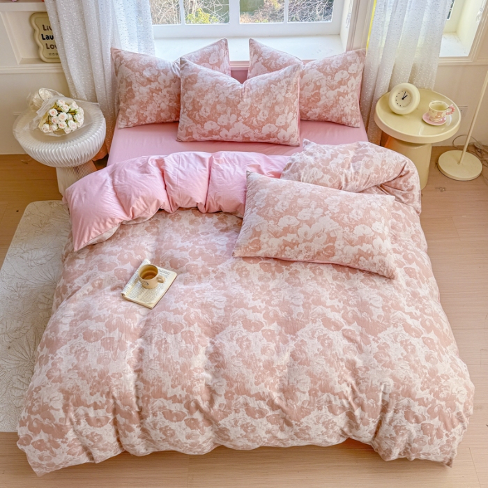 91家纺网 家纺一手货源 找家纺 （总）苏东来家纺 2026新款A类60支全棉长绒棉纯棉色织提花四件套水洗全棉纯棉厚织提花肌理棉麻被套四件套