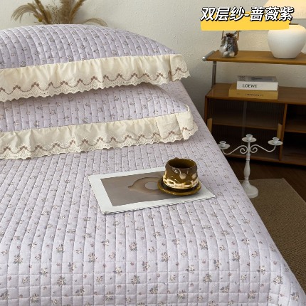 91家纺网 家纺一手货源 找家纺 （总）纯棉双层纱床盖三件套-小泡芙