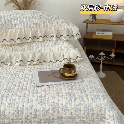 91家纺网 家纺一手货源 找家纺 （总）纯棉双层纱床盖三件套-小泡芙