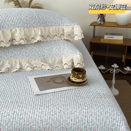 91家纺网 家纺一手货源 找家纺 （总）纯棉双层纱床盖三件套-小泡芙