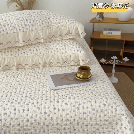 91家纺网 家纺一手货源 找家纺 （总）纯棉双层纱床盖三件套-小泡芙