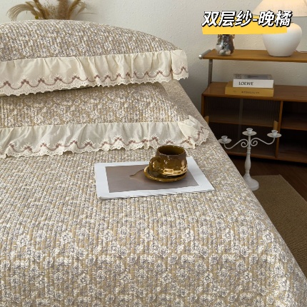 91家纺网 家纺一手货源 找家纺 （总）纯棉双层纱床盖三件套-小泡芙