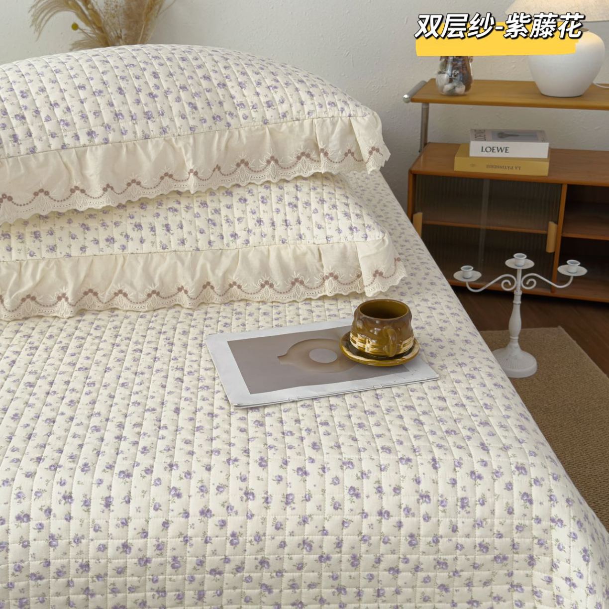 91家纺网 家纺一手货源 找家纺 （总）纯棉双层纱床盖三件套-小泡芙