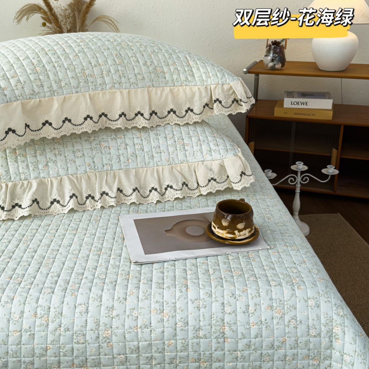 91家纺网 家纺一手货源 找家纺 （总）纯棉双层纱床盖三件套-小泡芙