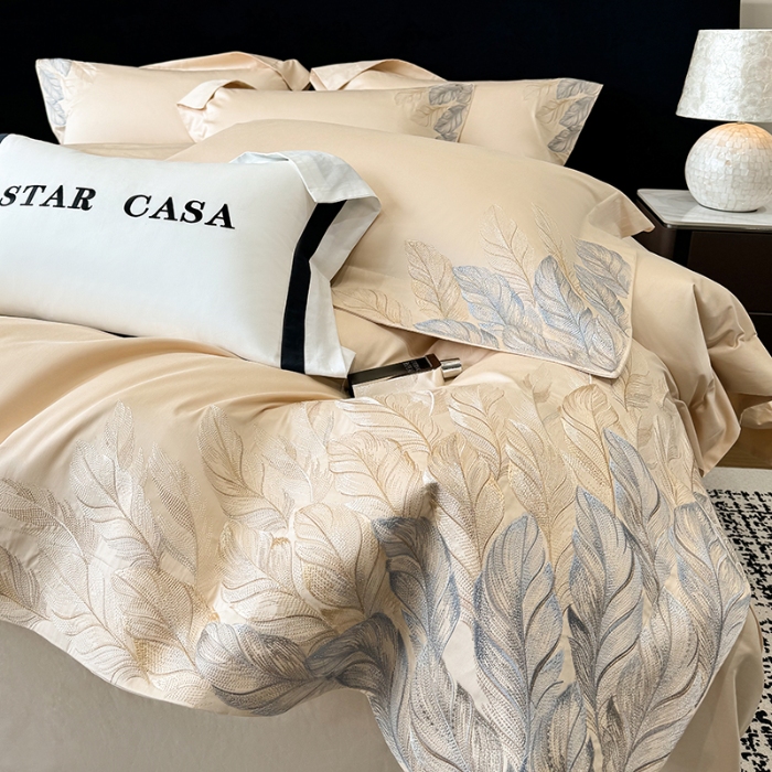 91家纺网 家纺一手货源 找家纺 （总）2026新款长绒棉贡缎全棉纯棉刺绣四件套 栖悦