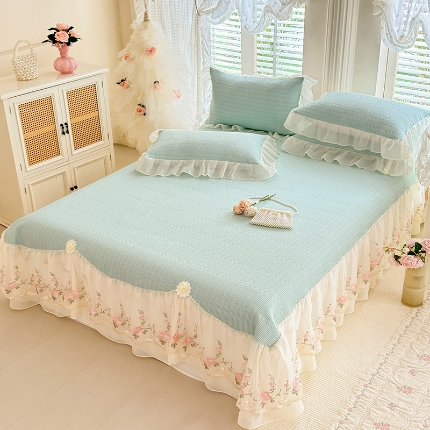 91家纺网 家纺一手货源 找家纺 （总）苏米娜家纺SUMINA 2026新款PE高分子弯边工艺床裙款凉席三件套-可心