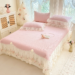 91家纺网 家纺一手货源 找家纺 （总）苏米娜家纺SUMINA 2026新款PE高分子弯边工艺床裙款凉席三件套-可心,可心-冰川兰 ,可心-粉黛 ,可心-奶油白 ,可心-清新绿