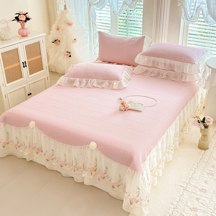 91家纺网 家纺一手货源 找家纺 （总）苏米娜家纺SUMINA 2026新款PE高分子弯边工艺床裙款凉席三件套-可心