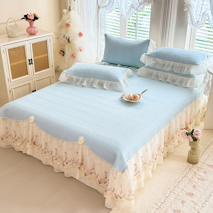 91家纺网 家纺一手货源 找家纺 （总）苏米娜家纺SUMINA 2026新款PE高分子弯边工艺床裙款凉席三件套-可心