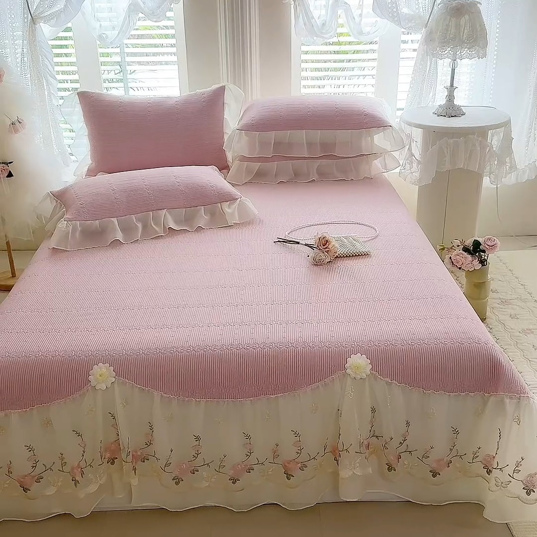 91家纺网 家纺一手货源 找家纺 （总）苏米娜家纺SUMINA 2026新款PE高分子弯边工艺床裙款凉席三件套-可心