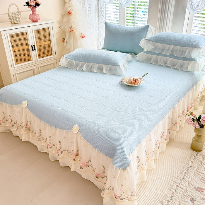 91家纺网 家纺一手货源 找家纺 苏米娜家纺SUMINA 2026新款PE高分子弯边工艺床裙款凉席三件套-可心 可心-冰川兰 