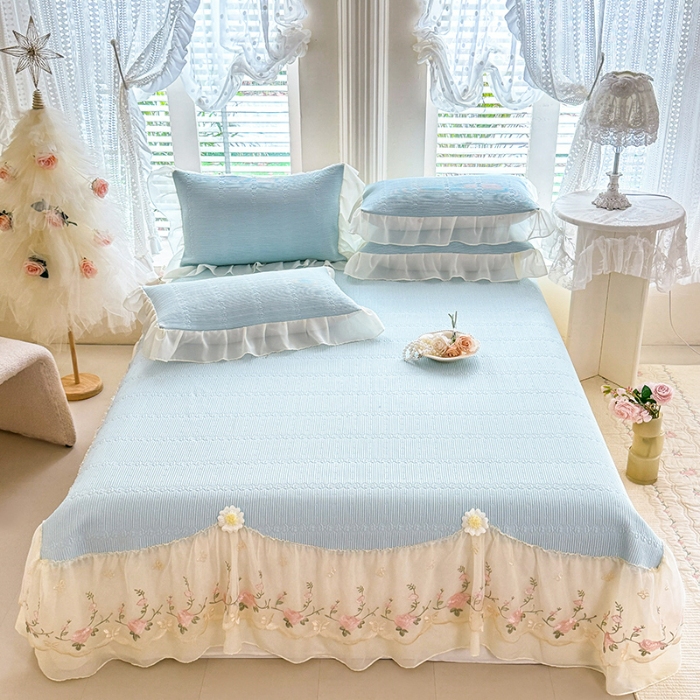 91家纺网 家纺一手货源 找家纺 苏米娜家纺SUMINA 2026新款PE高分子弯边工艺床裙款凉席三件套-可心 可心-冰川兰 